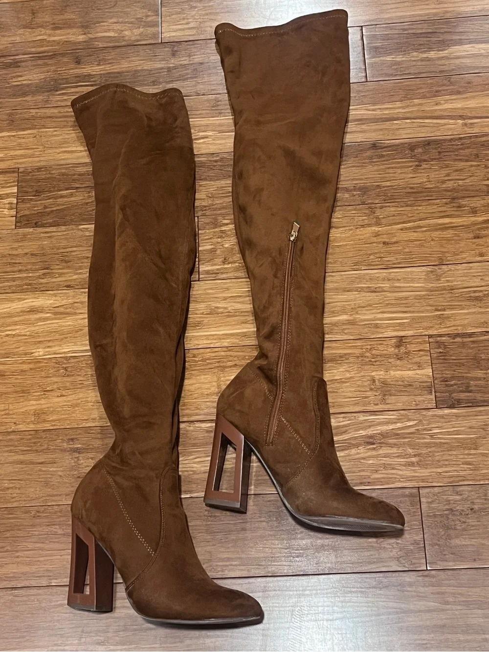 X2B Women’s Brown Over-the-Knee Faux Suede Block Heel Boots
